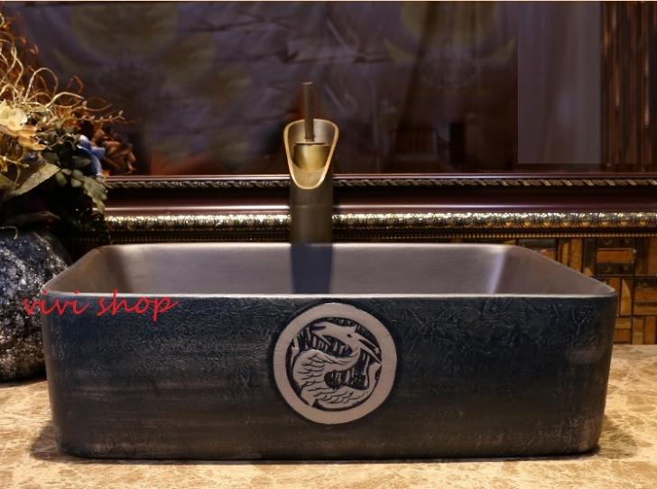 0121F199豪華洗面ボウルセット陶器洗面台 トイレ 手水鉢 手洗器 手洗い鉢 洗面器　蛇口 排水金具付き