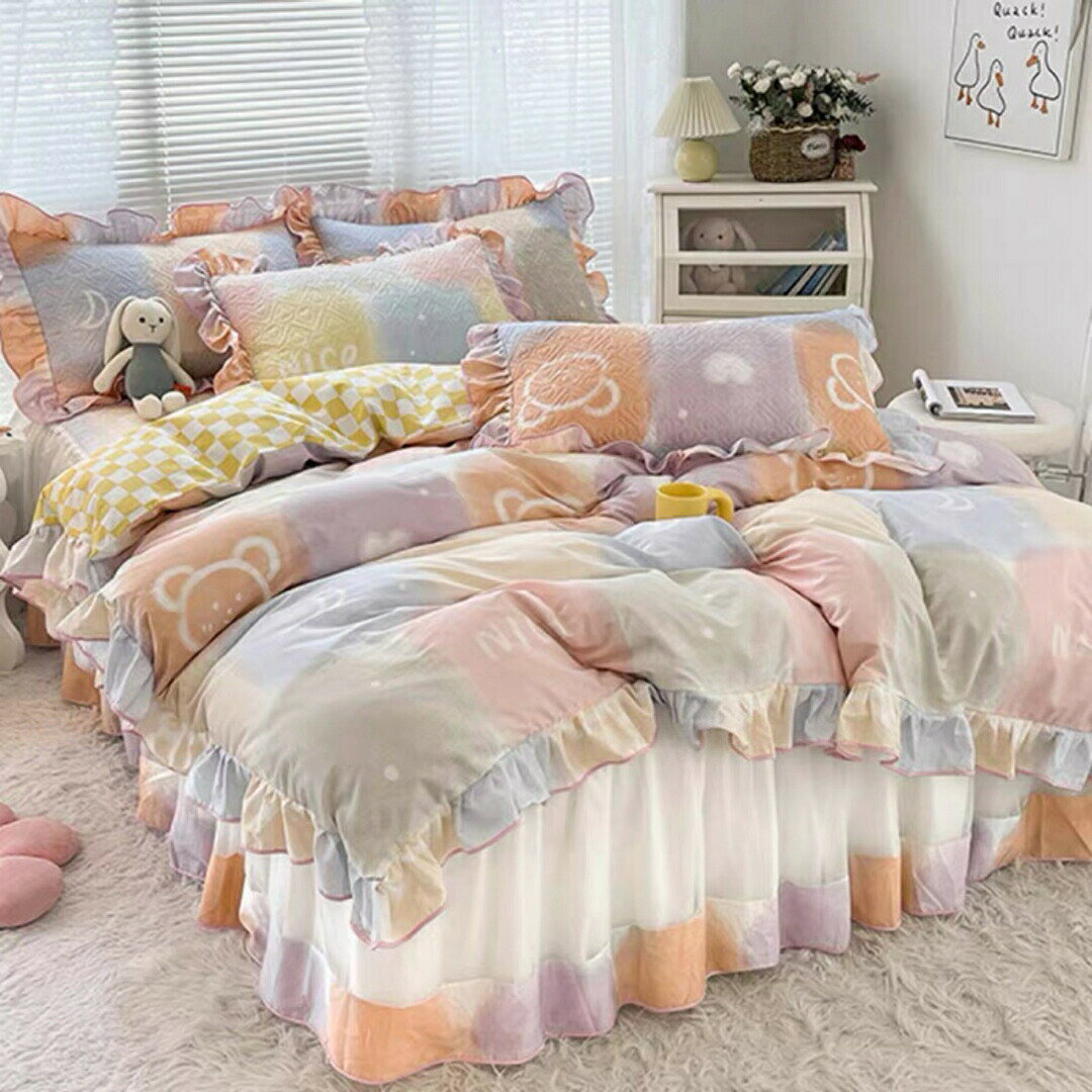 ベッド用品4点セット掛け布団カバー 枕カバー ベッドパッド ワイドダブルサイズ