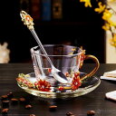 ガラス製ティーコーヒーカップ カップ&ソーサー1客 花柄 琺瑯質彩カップ