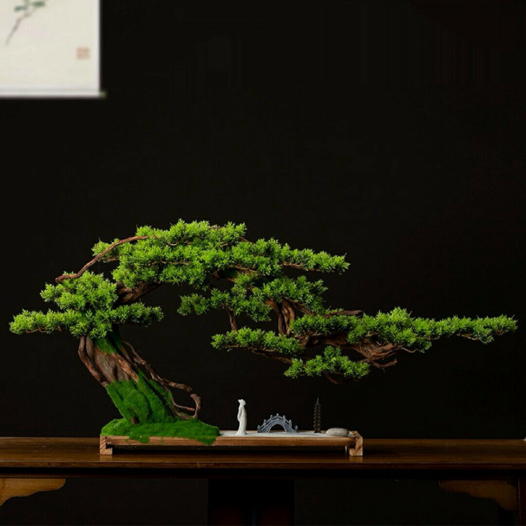 インテリア 高級模造迎客松盆栽 置物 禅意迎客松盆栽装飾品人工観葉植物 グリーン