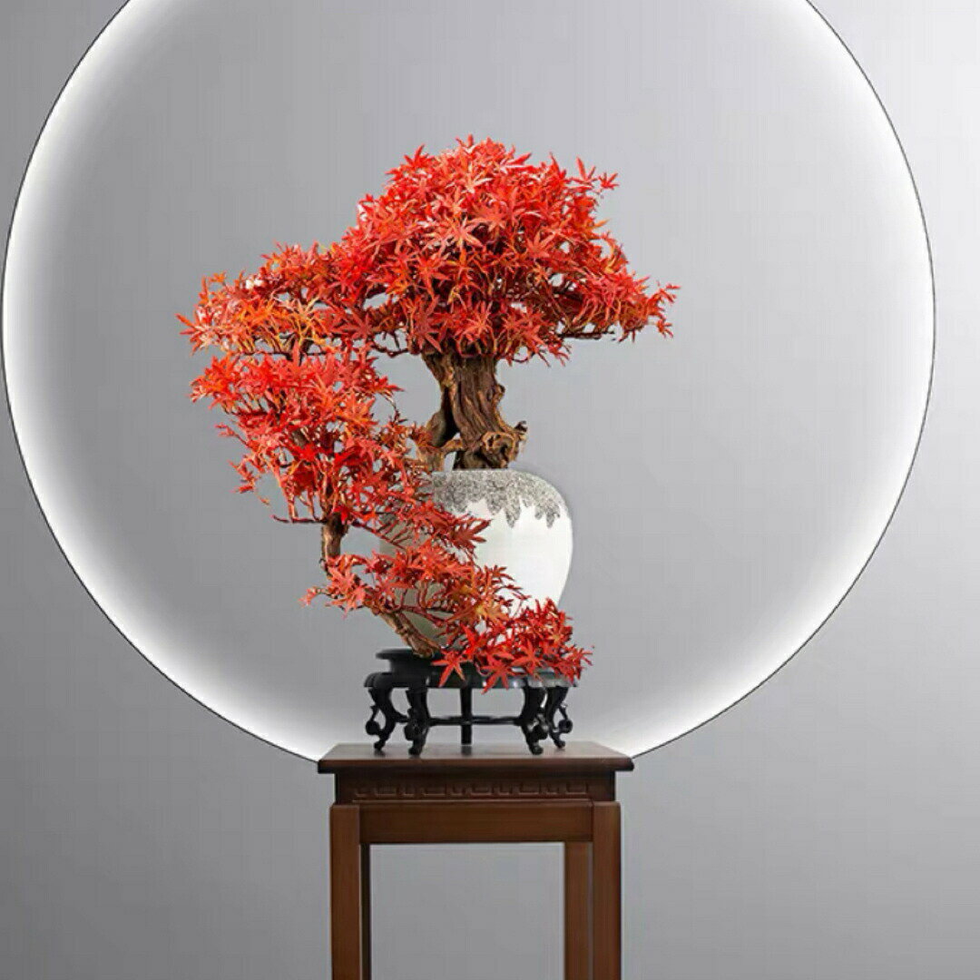 高級模造迎客紅葉盆栽 置物 禅意迎客松盆栽装飾品 人工観葉植物