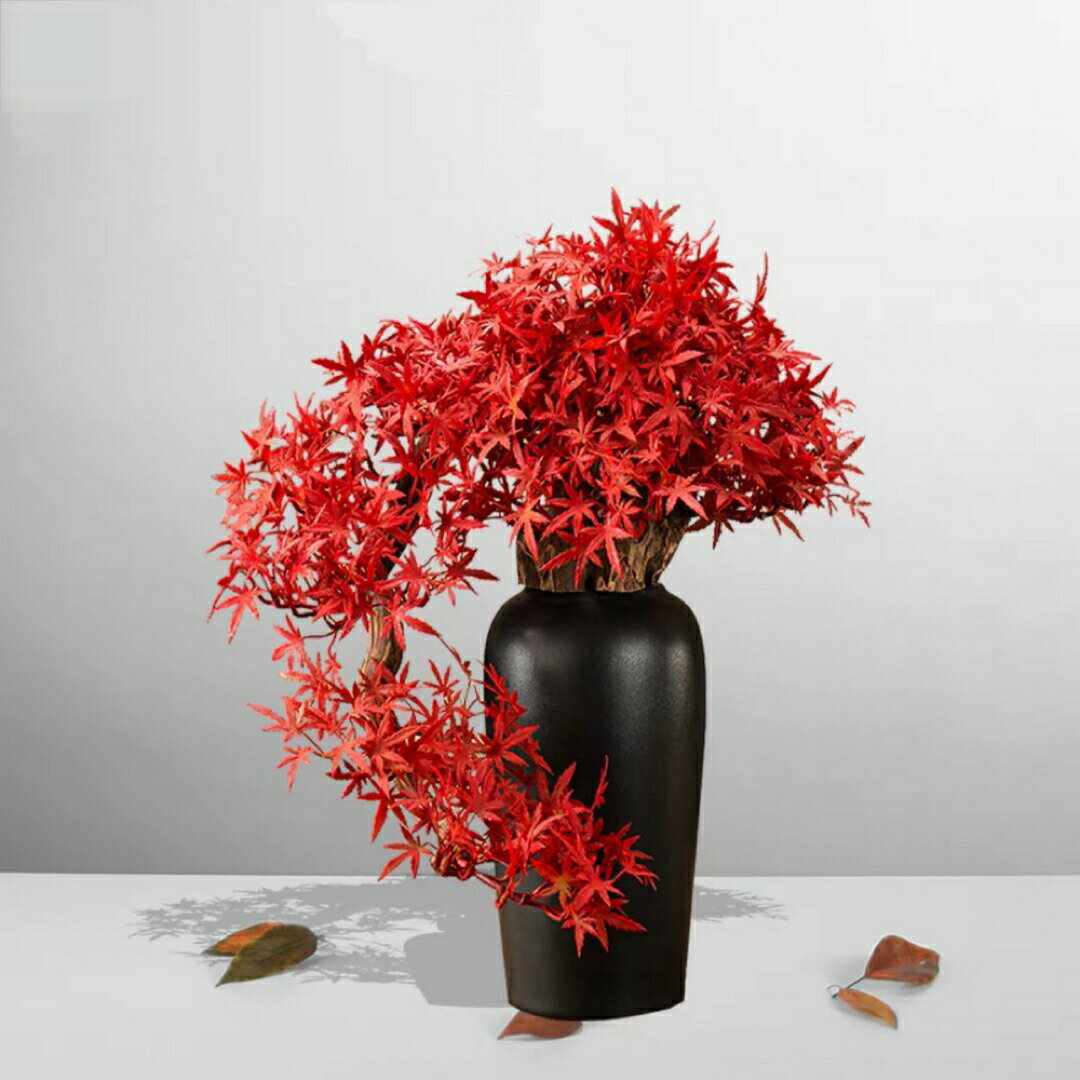 高級模造迎客紅葉盆栽 置物 禅意迎客松盆栽装飾品 人工観葉植物