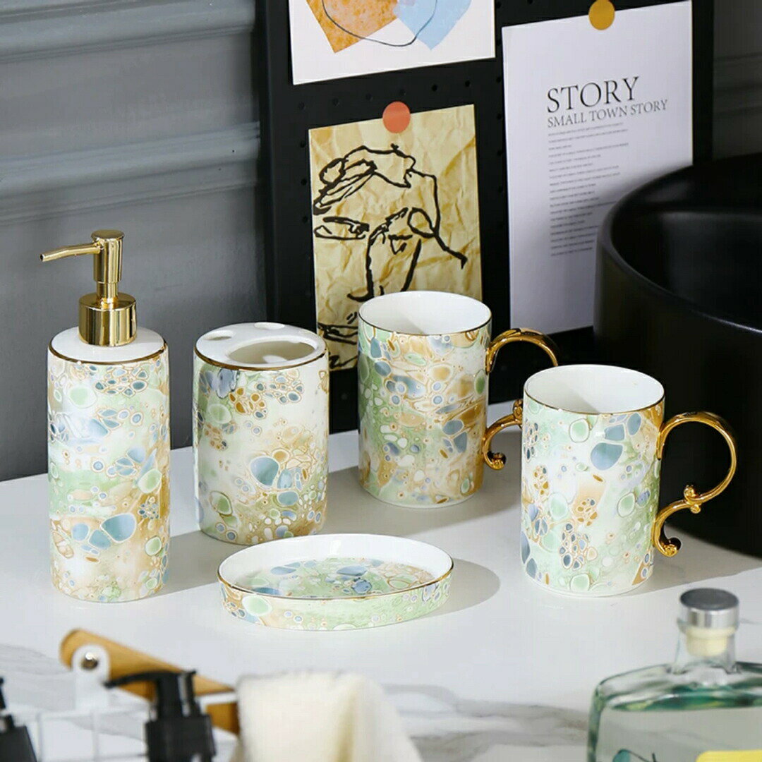 洗面用品 サニタリー5点セットディスペンサー 歯ブラシスタンド 洗面所