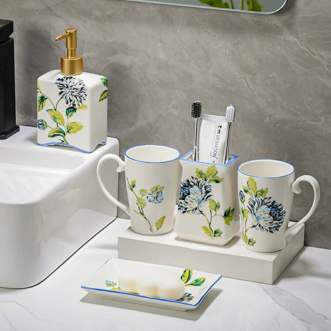 洗面用品 サニタリー5点セットディスペンサー 歯ブラシスタンド 洗面所