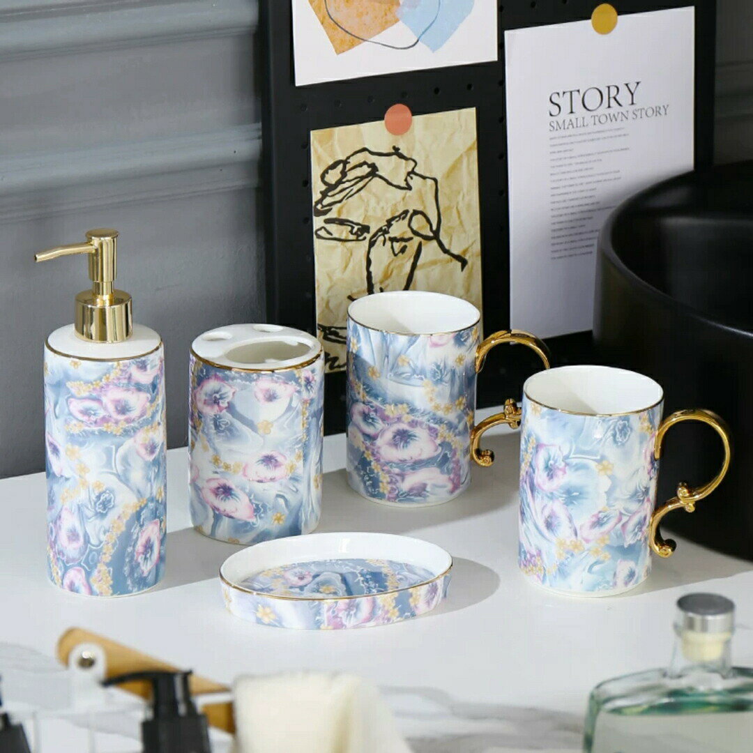 洗面用品 サニタリー5点セットディスペンサー 歯ブラシスタンド 洗面所