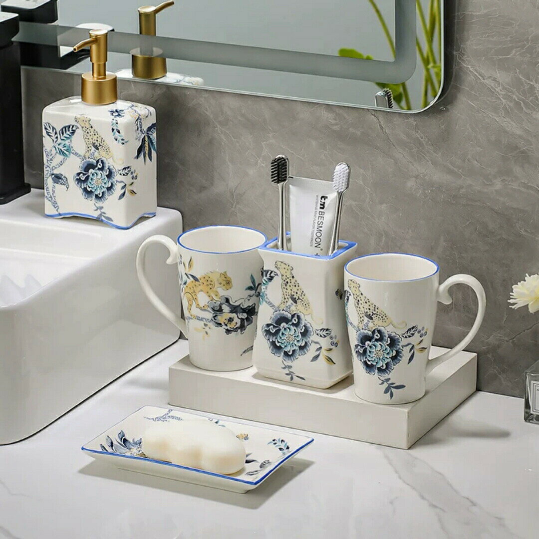 洗面用品 サニタリー5点セットディスペンサー 歯ブラシスタンド 洗面所