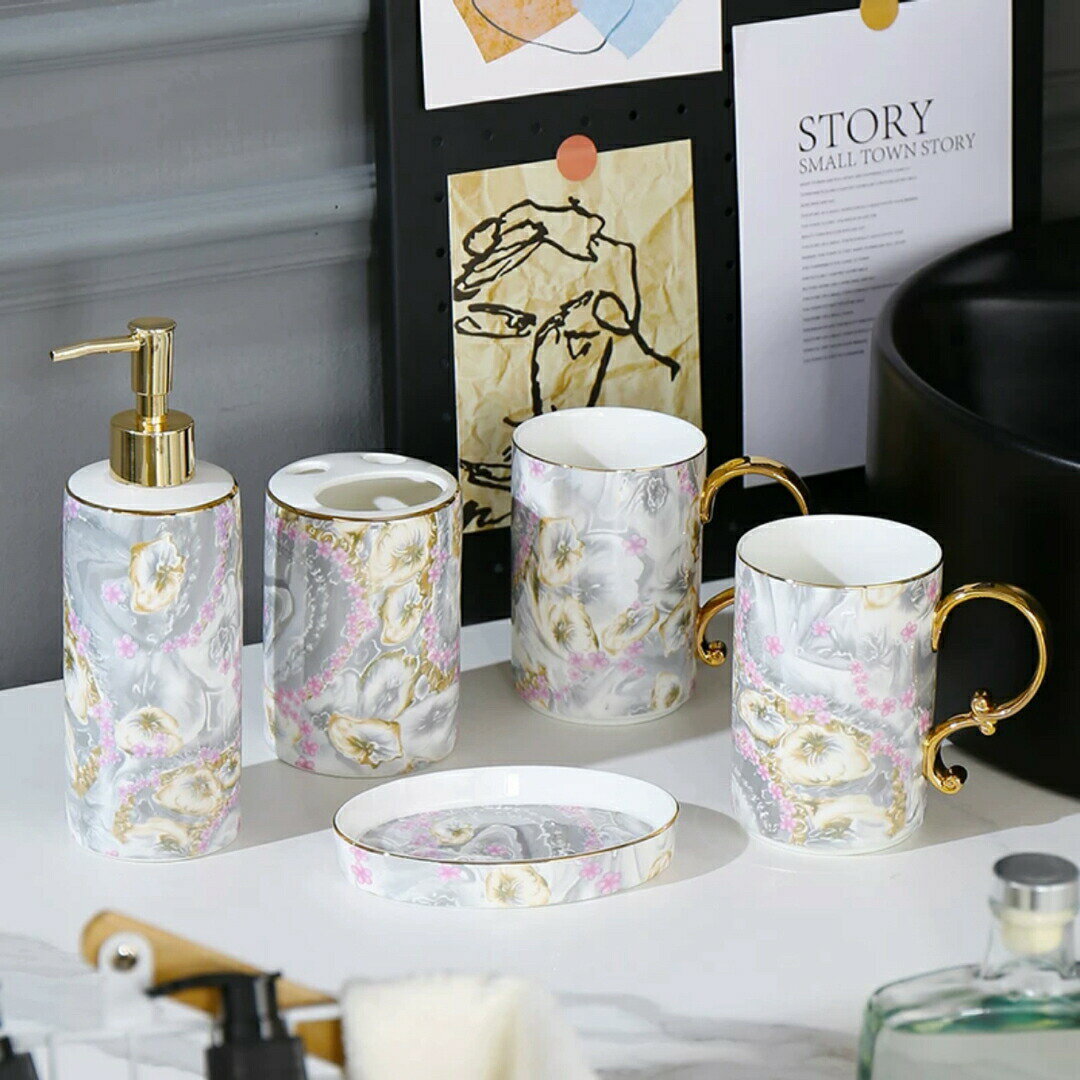 洗面用品 サニタリー5点セットディスペンサー 歯ブラシスタンド 洗面所