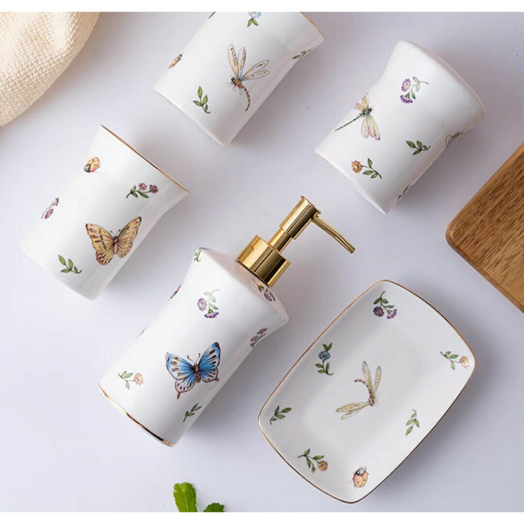 洗面用品 サニタリー5点セットディスペンサー 歯ブラシスタンド 洗面所