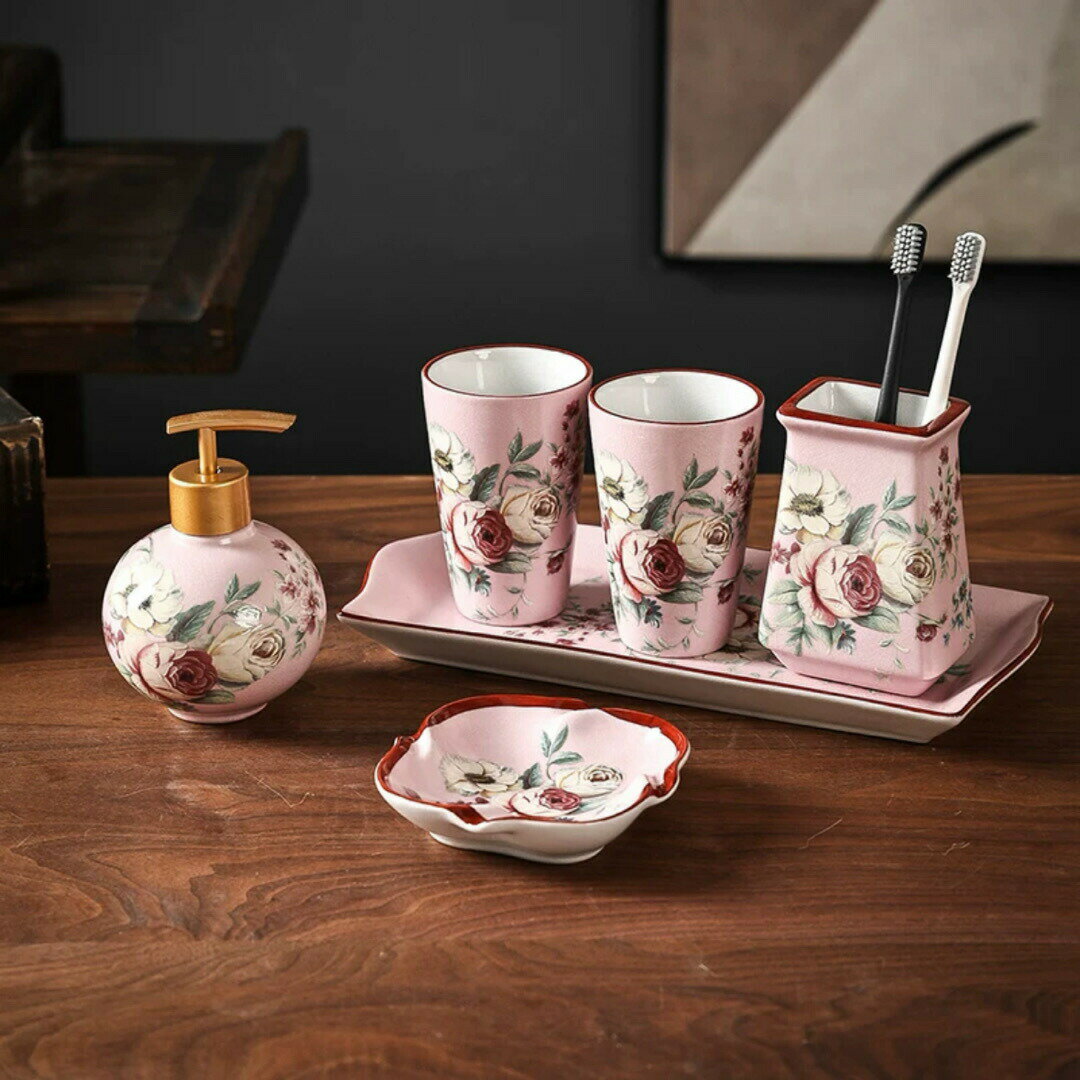 洗面用品 サニタリー6点セットディスペンサー 歯ブラシスタンド 洗面所