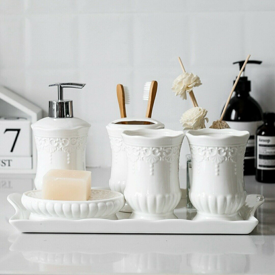 洗面用品 サニタリー6点セットディスペンサー 歯ブラシスタンド 洗面所