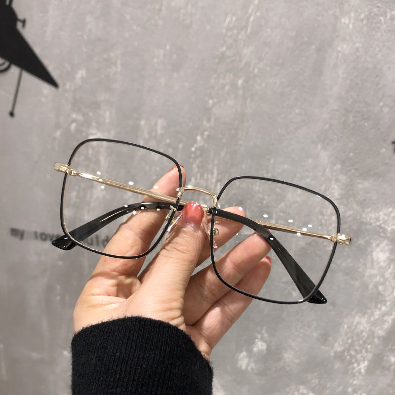 ラメ入りメガネ女性用メガネブルーライト防止フラットメタルフレーム眼鏡