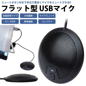 USB マイク ミュートボタン付き 全指向性 無指向性 フラット型 パソコン PC 小型 コンパクト ビデオ会議 ボイスチャット