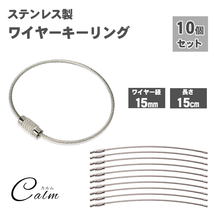 ワイヤーキーリング 10本セット キーチェーン キーホルダー ステンレス ロックワイヤー アクセサリー 15cm 1.5mm