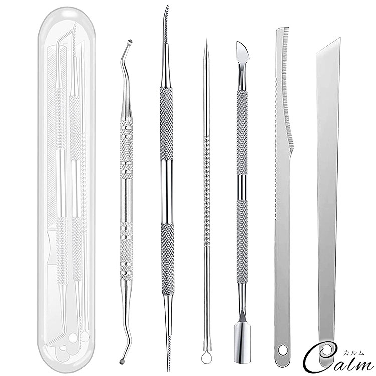 ネイルケア 6点セット メタルプッシャー ネイル クリーナー ペディキュアツール 爪やすり 甘皮 ペディキュアナイフ ステンレス ケース付き ゾンデ