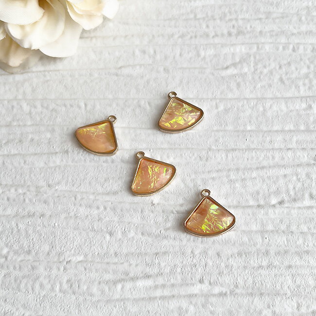 チャーム ピンク シェル風 メタルフレーム 4個