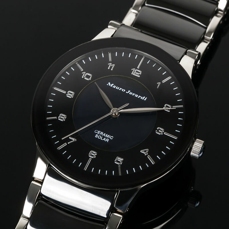 楽天時計＆雑貨セレクトショップクロスマウロ ジェラルディ Mauro Jerardi ソーラー セラミック メンズ 腕時計 ブラック シルバー MJ043-2