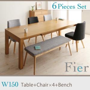 北欧デザインエクステンションダイニング　【Fier】フィーア/6点セット(テーブルW150+チェア×4+ベンチ)