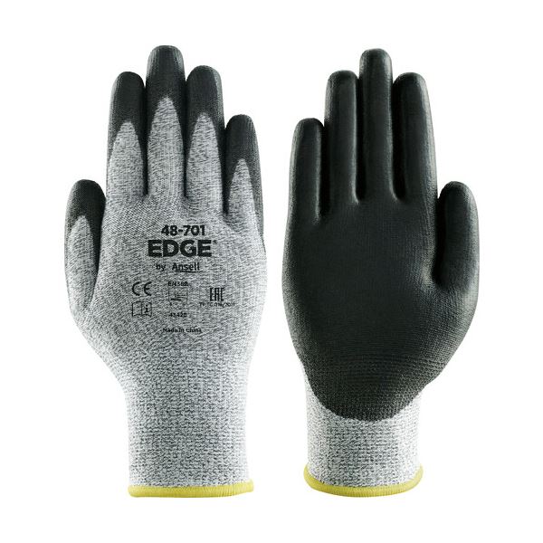 〔まとめ〕 アンセル 耐切創 手袋 エッジ 48-701 Mサイズ グレー/ブラック 48-701-8 1双 〔×2セット〕 グローブ