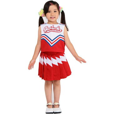 子供用 コスプレ衣装 【キッズジョブ チアガール レッド 120サイズ】 洗える ポリエステル 〔ハロウィン〕