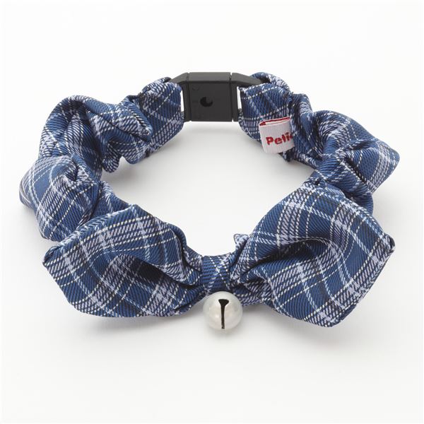 Shop E-ASUの（まとめ）シャルマン キャットカラー シュシュ チェック ブルー【×3セット】 (猫用品/首輪)｜アングル2