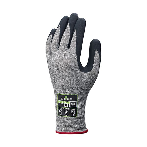 （まとめ）ショーワグローブ 耐切創背抜き手袋デュラコイル 386 XL グレー NO386-XL 1双【×3セット】