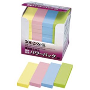 ■サイズ・色違い・関連商品関連商品の検索結果一覧はこちら■商品内容スリーエム ジャパン Post-it強粘着75mm×25mm 4色混色5002SS-K■商品スペック粘着力が約2倍の強粘着製品のオフィスになじむパステルカラー。強力な粘着力で樹脂などの紙以外にもしっかり貼れます！たっぷり使えてお得なパワーパック。●ふせん●入数：90枚×40パッド●サイズ：縦75×25mm●色：混色（イエロー、ピンク、ネプチューンブルー、アップルグリーン各10）■送料・配送についての注意事項●本商品の出荷目安は【1 - 5営業日　※土日・祝除く】となります。●お取り寄せ商品のため、稀にご注文入れ違い等により欠品・遅延となる場合がございます。●本商品は仕入元より配送となるため、沖縄・離島への配送はできません。[ 5002SS-K ]