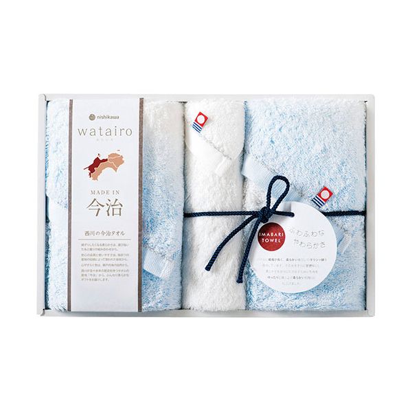 わたいろ nishikawa今治タオル フェイスタオル2P&ウォッシュタオル ブルー フェイスタオル、ウォッシュタオル C6057585