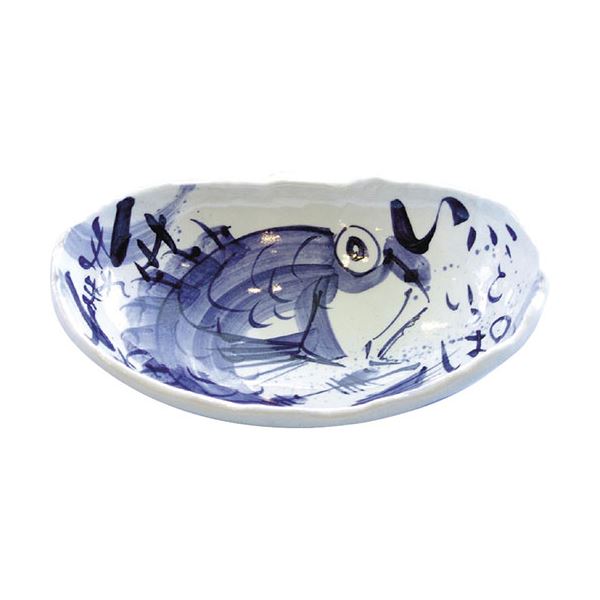 夕立窯 めでたい どーんと楕円鉢(木箱入) 青鯛 C6096610