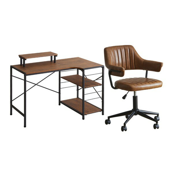 デスクチェア セット パソコンデスク約幅110cm ウォールナット オフィスチェア ブラウン ガス圧昇降 キ..
