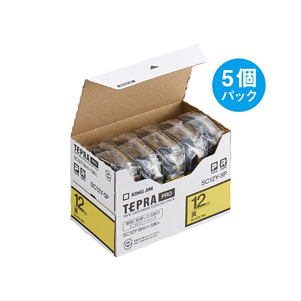 キングジム テプラ PRO テープカートリッジ パステル 12mm 黄/黒文字 SC12Y-5P 1パック(5個)