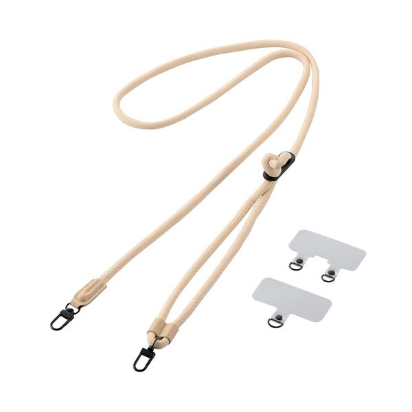 エレコム ショルダーストラップ 丸紐6mm ベージュ P-STSDH2R06BE 1本(2)