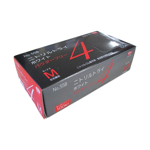 〔まとめ〕 エブノ ニトリルトライ4 ホワイト パウダーフリー M No-558 1箱 (100枚) 〔×5セット〕 使い捨て手袋 使い捨て 手袋