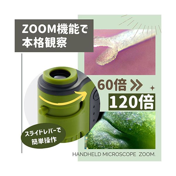 Shop　E-ASUのレイメイ藤井 ハンディ顕微鏡ZOOM 手軽に持ち歩きできる 倍率60〜120倍・UVライト・ストラップ付属 オレンジ RXT1143D｜アングル3