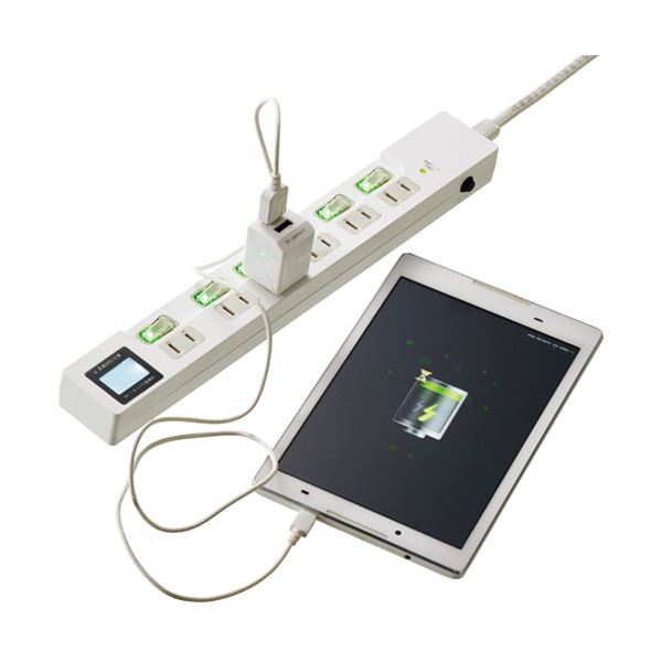 Shop E-ASUのハイディスク ワットメーター付電源タップ2P・6個口 1.5m HDTAC6WMWH 1個｜アングル3