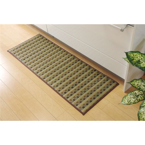 い草 キッチンマット/台所マット 【ドット柄 グリーン 約43×120cm】 防滑 ウレタン 抗菌 防臭 調湿 クッション性抜群 日本製【代引不可】