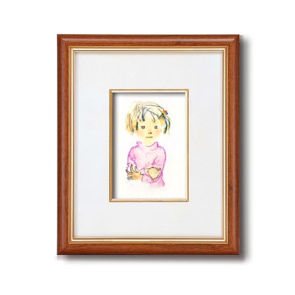 額縁/フレーム 【インチ判 タテ】 いわさきちひろ 「ピンクのセーターの少女」 スタンド付き 壁掛け可 日本製 1