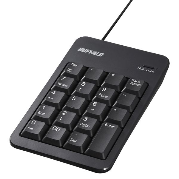 バッファロー 有線テンキーボード Tabキー/USBハブ付き ブラック BSTKH100BK