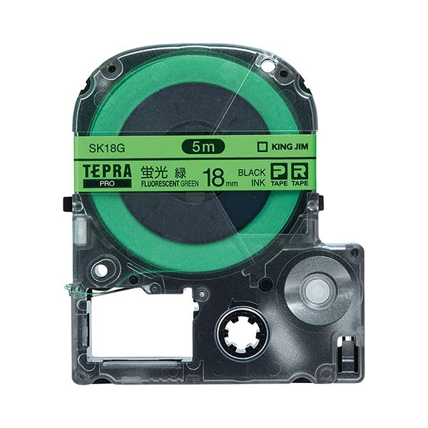 （まとめ） キングジム テプラ PRO テープカートリッジ 18mm 蛍光グリーン／黒文字 SK18G 1個 【×4セット】(2)