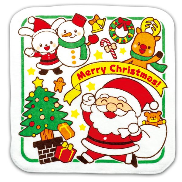 （まとめ）クリスマスタオルハンカチ（サンタとゆかいななかまたち）【×50セット】