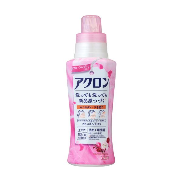 ■商品内容【ご注意事項】この商品は下記内容×30セットでお届けします。●フローラルブーケの香り、本体450mlです。●洗っても洗っても新品感つづく、お気に入り服のダメージケア洗剤。※こちらの商品は、お届け地域によって分納・翌日以降のお届けとなる場合がございます。■商品スペックタイプ：本体洗剤の種類：液体香り：フローラルブーケの香り内容量：450ml備考：※ダメージ0:既にできたダメージを元に戻すことはできません。※新品感:20回洗浄時、伸びヨレが元に戻ること。縮み・色あせ・毛玉など既にできたダメージを元に戻すことはできません。シリーズ名：アクロン【商品のリニューアルについて】メーカー都合により、予告なくパッケージデザインおよび仕様が変わる場合がございます。予めご了承ください。■送料・配送についての注意事項●本商品の出荷目安は【3 - 10営業日　※土日・祝除く】となります。●お取り寄せ商品のため、稀にご注文入れ違い等により欠品・遅延となる場合がございます。●本商品は仕入元より配送となるため、沖縄・離島への配送はできません。[ WSEDS*K ]
