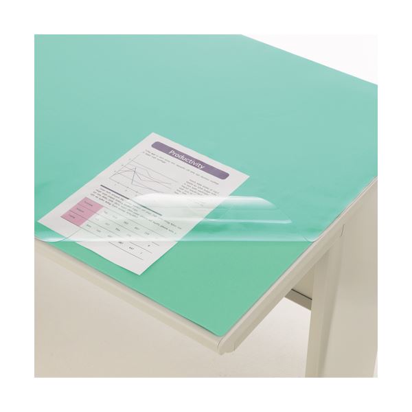 (まとめ) ライオン事務器 デスクマット PVC製光沢仕上 ダブル（グリーンマット付） 910×625×0.8mm No.7-PE 1枚 【×10セット】