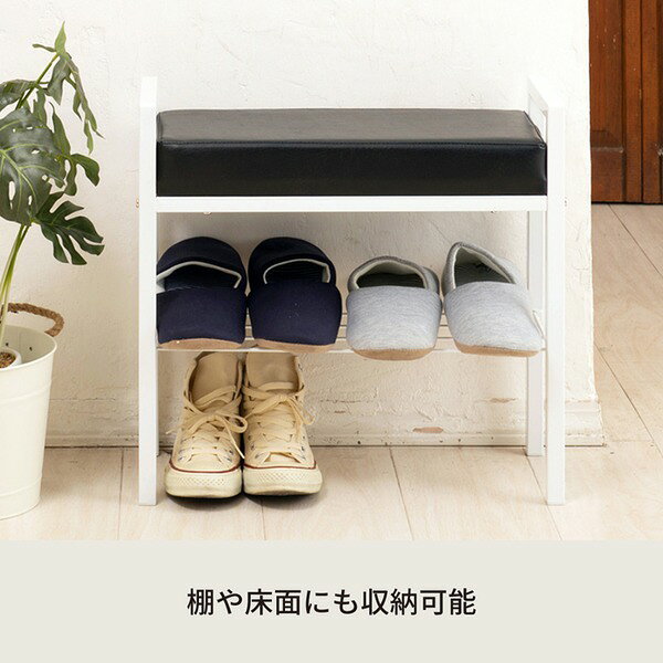 【3個セット】クッション付エントランスベンチ(ホワイト/白) 収納棚付 玄関 収納 モダン チェア 介護 シューズラック イス 椅子 下駄箱 補助椅子 業務用 NK-7420 [2]