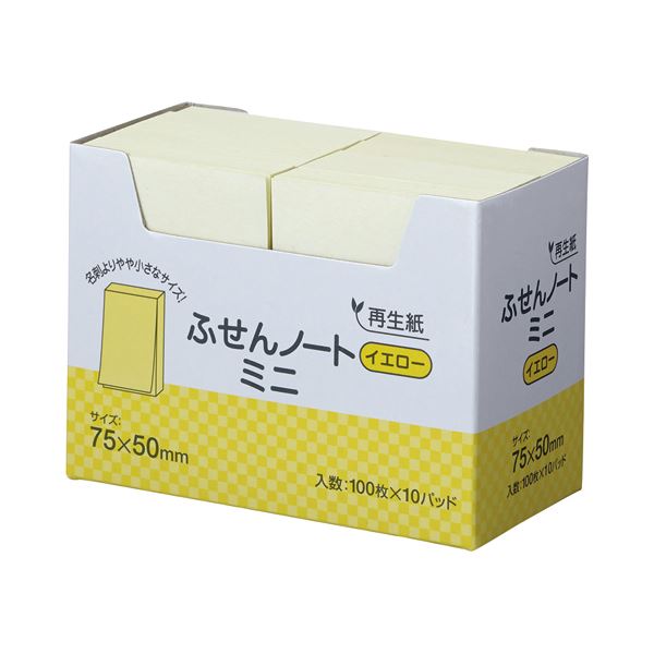 ■商品内容【ご注意事項】・この商品は下記内容×10セットでお届けします。取り出しやすい便利なふせん!■商品スペック色：イエロー材質：上質紙(古紙パルプ配合)その他仕様：●仕様:ノートミニ●サイズ:75×50mm●1パックあたり:100枚×10冊■送料・配送についての注意事項●本商品の出荷目安は【3 - 10営業日　※土日・祝除く】となります。●お取り寄せ商品のため、稀にご注文入れ違い等により欠品・遅延となる場合がございます。●本商品は仕入元より配送となるため、沖縄・離島への配送はできません。[ P7550YE ]