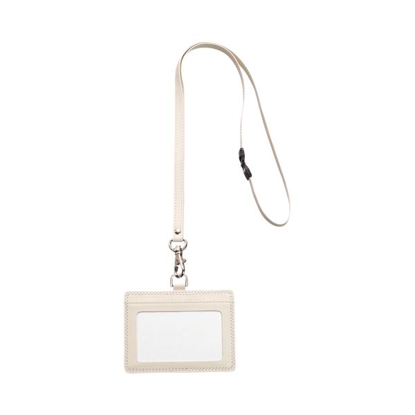 (まとめ) TANOSEE 合皮製ネームカードホルダー ヨコ型 ストラップ付 ホワイト 1個 【×30セット】