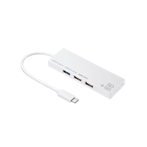 (まとめ)サンワサプライ USB Type Cコンボハブ カードリーダー付き USB-3TCHC16W【×2セット】