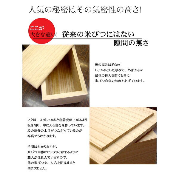 桐製 米びつ/ライスストッカー 【30kgサイズ】 1合計量 無地 キャスター付き 留河