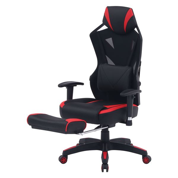 メッシュ ゲーミングチェア レーシングチェア 約幅68.5cm レッド フットレスト付 スチール 肘付き リビング 在宅ワーク 組立品【代引不可】 [2]
