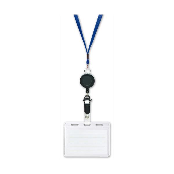 (まとめ) ソニック リール式吊り下げ名札 2枚収納タイプ ソフト 青 NF-418-B 1セット(10個) 【×5セット】