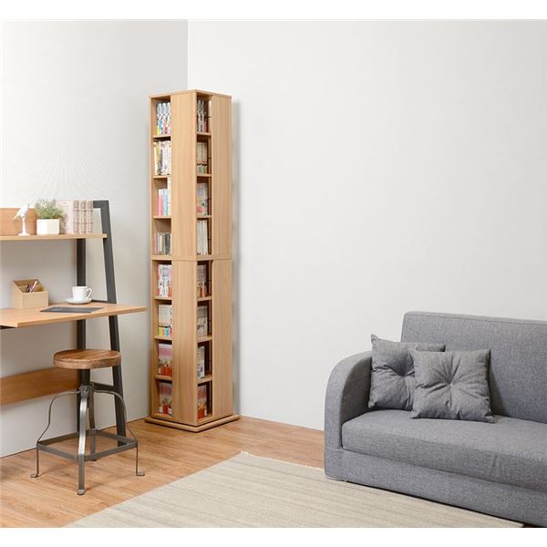ブックシェルフ 本棚 約幅39.5cm×奥行39.5cm×高さ182cm ナチュラル タワー型 回転コミックラック リビング ダイニング【代引不可】 [3]