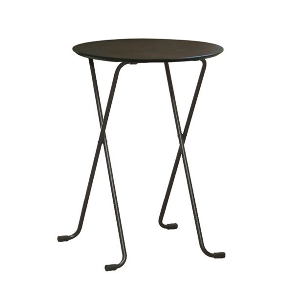 折りたたみハイテーブル 【丸型 ダークブラウン×ブラック】 幅60cm 日本製 木製 スチールパイプ 〔ダイ..